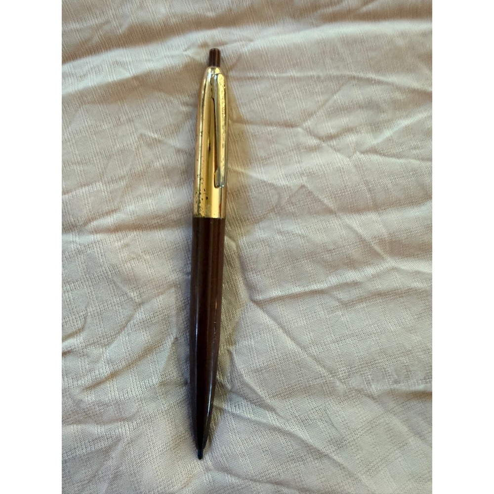 Vintage Paper Mate Brown and Gold Ballpoint Pen Double Heart Logo USA Made